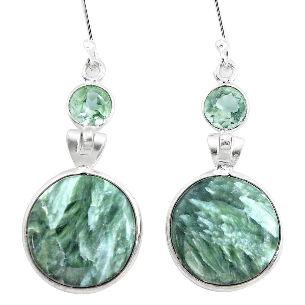 15.89cts natural green seraphinite (russian) 925 silver dangle earrings p24639