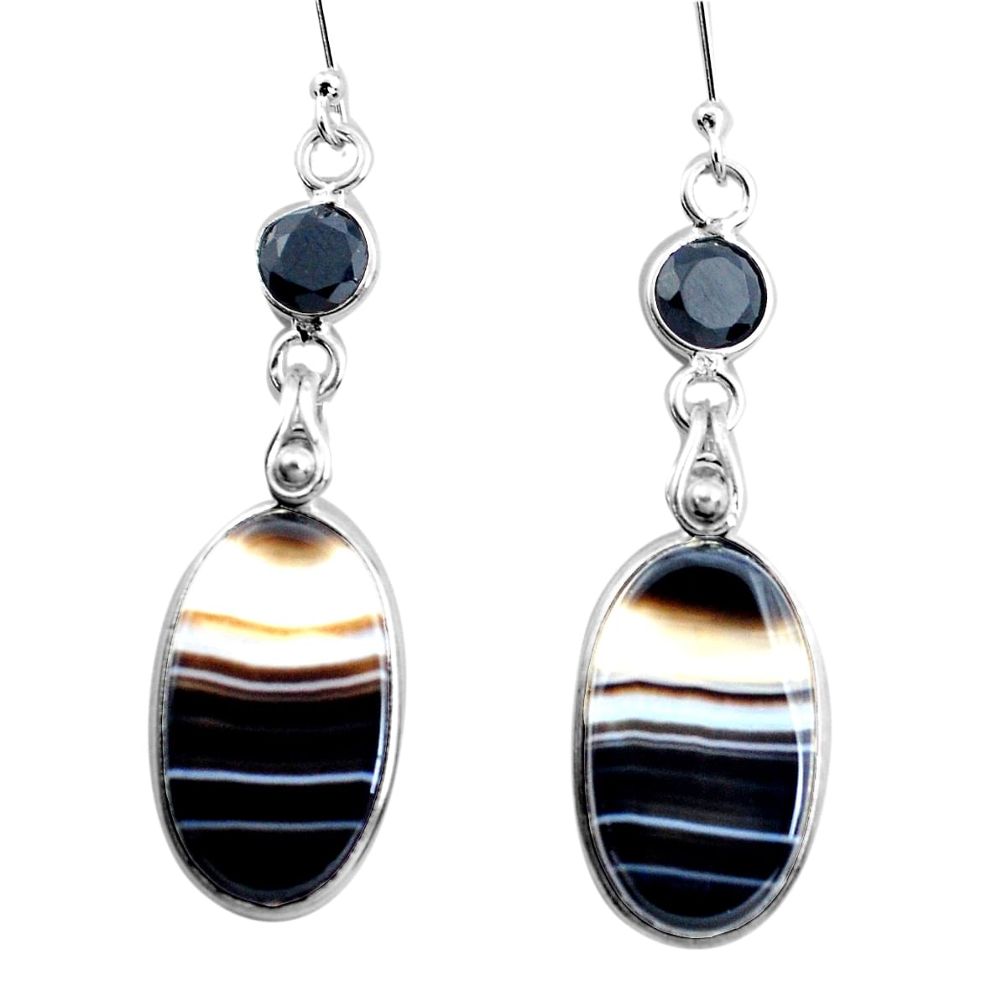 19.40cts natural black botswana agate onyx 925 silver dangle earrings p24663