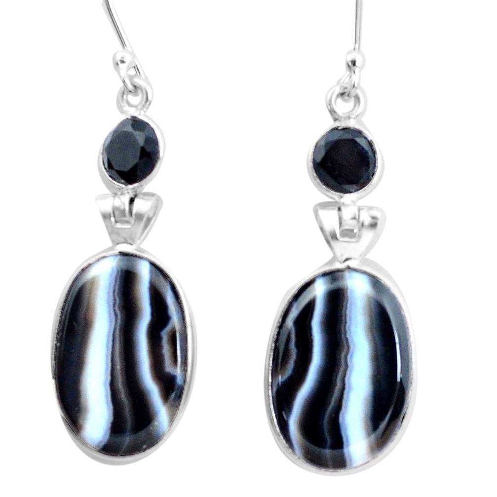 17.08cts natural black botswana agate onyx 925 silver dangle earrings p24666