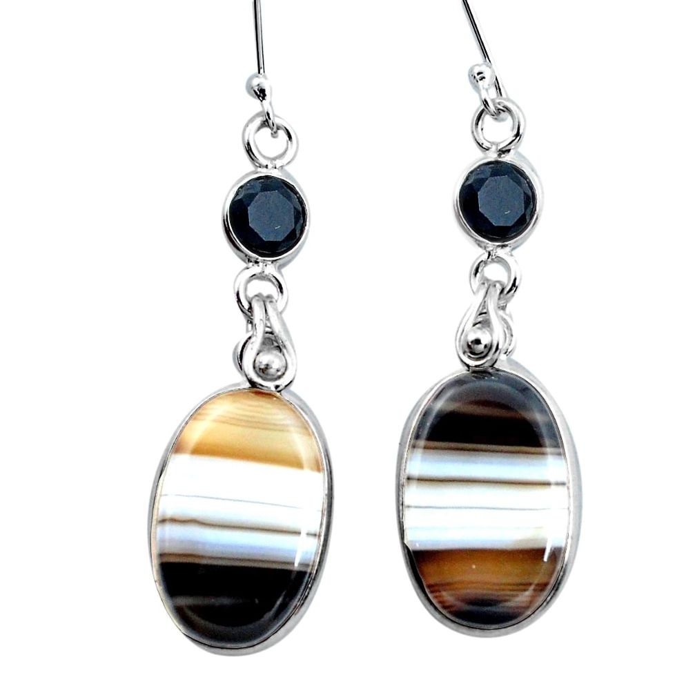 18.15cts natural black botswana agate onyx 925 silver dangle earrings p24672