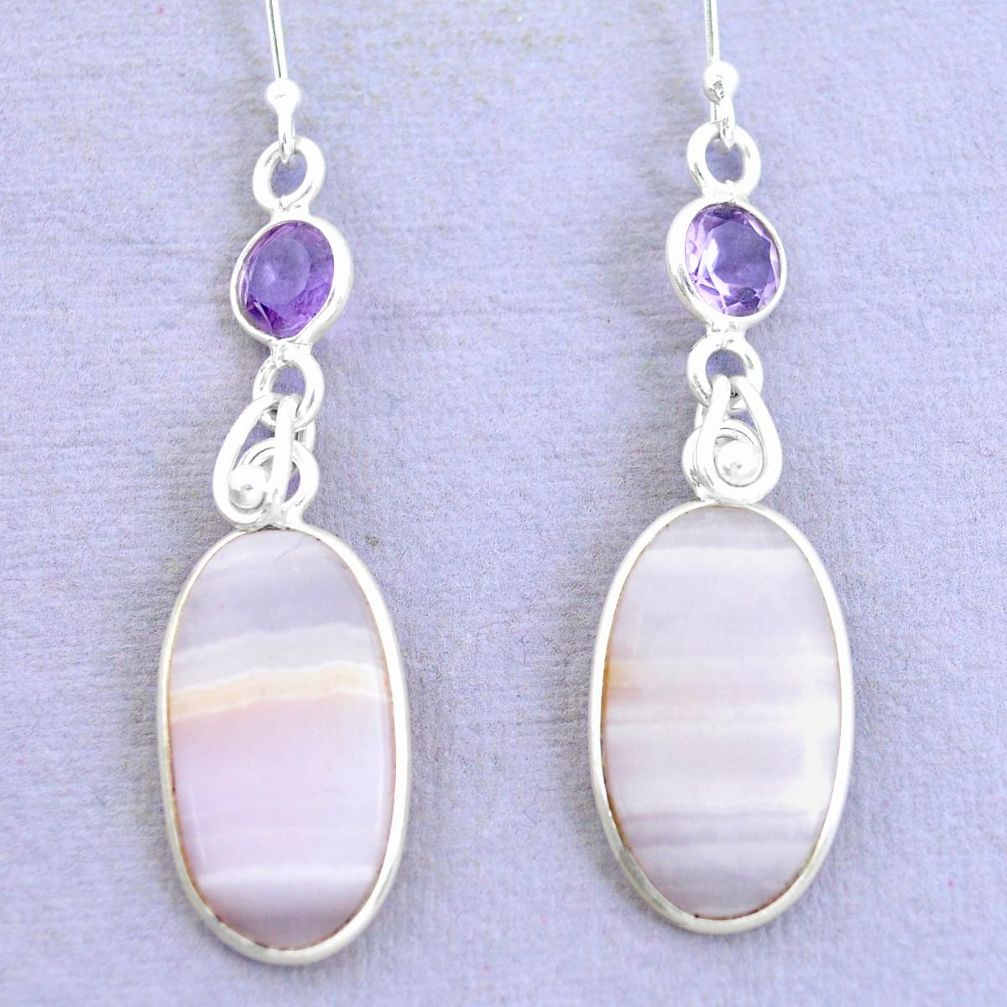 925 silver 18.79cts natural pink lace agate amethyst dangle earrings p24688