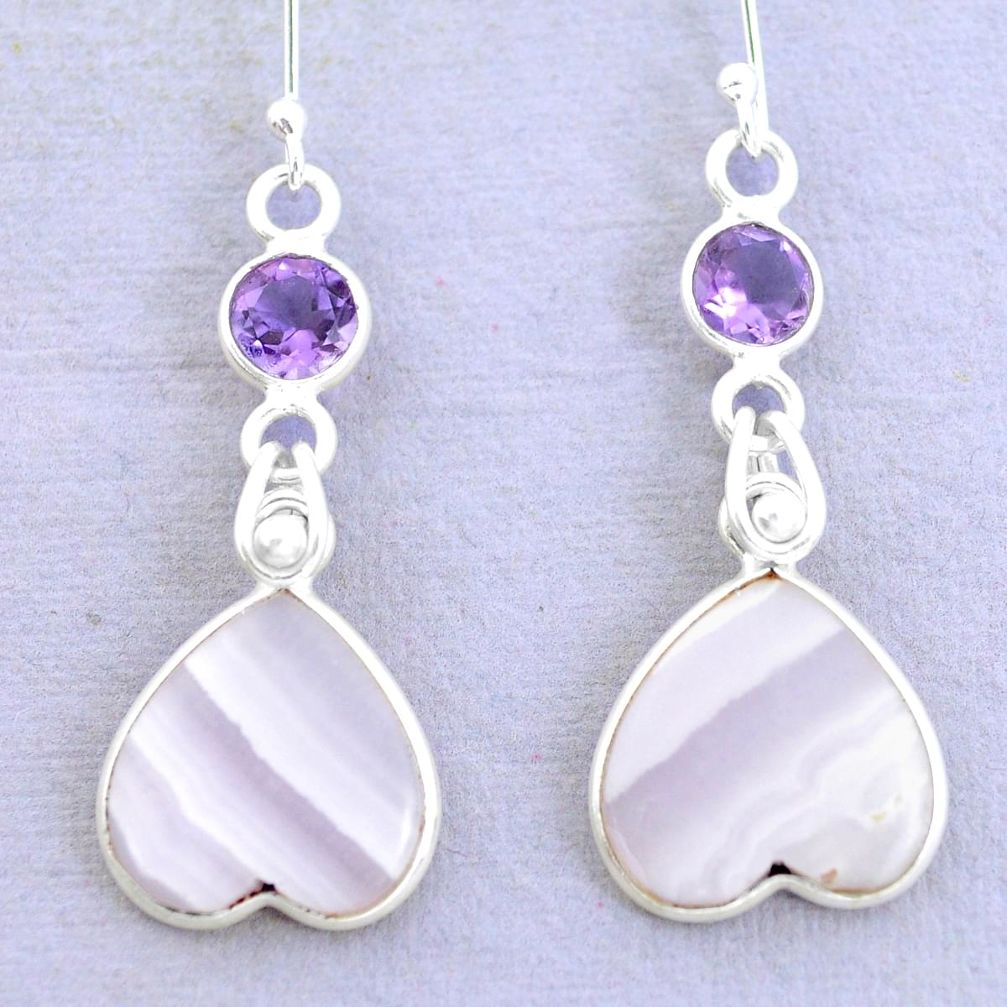 925 silver 15.25cts natural pink lace agate amethyst heart love earrings p24691