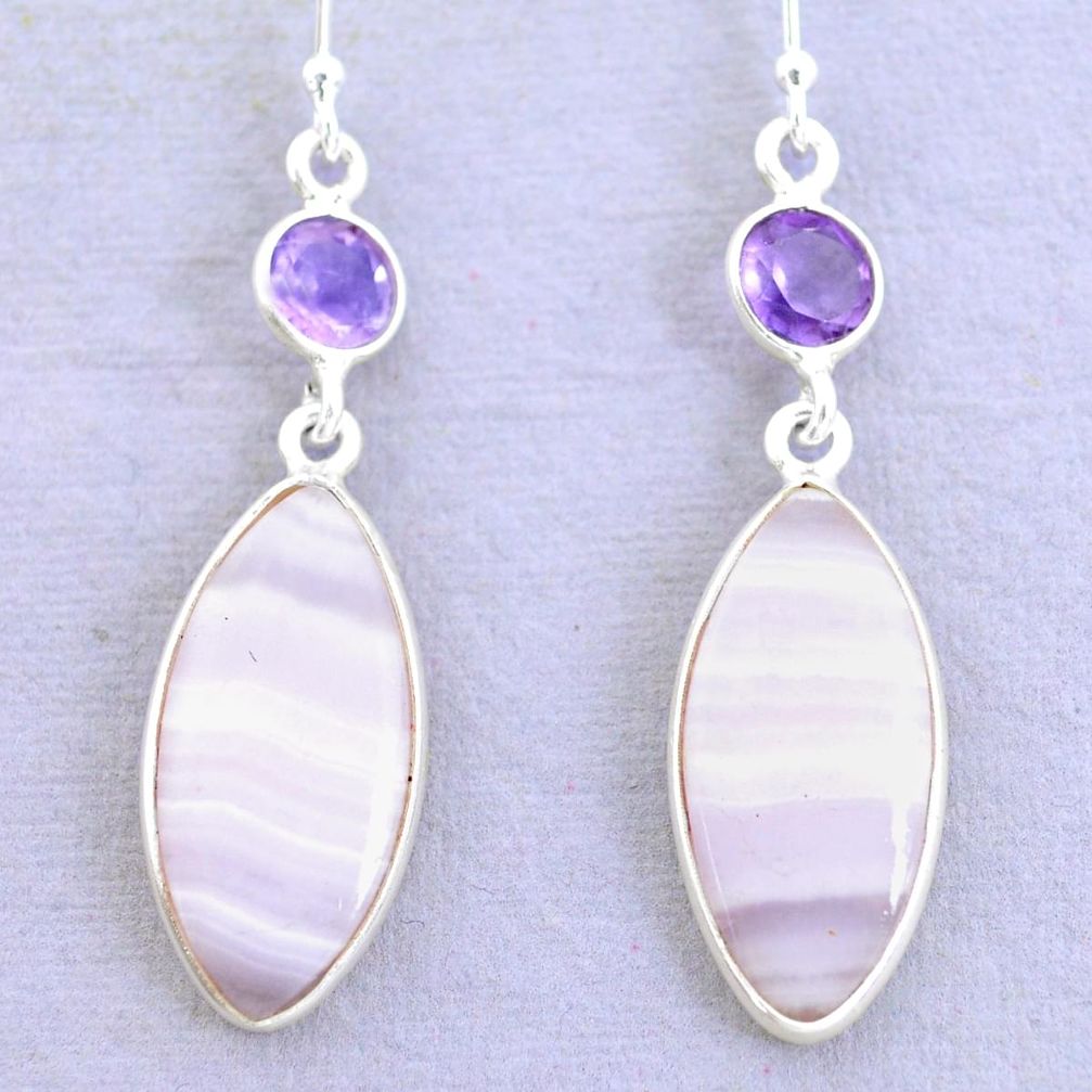 16.50cts natural pink lace agate amethyst 925 silver dangle earrings p24693