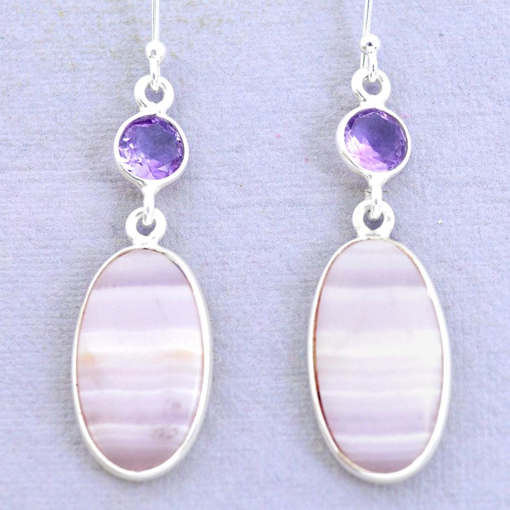 925 silver 15.89cts natural pink lace agate amethyst dangle earrings p24694