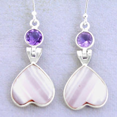 17.57cts natural pink lace agate amethyst 925 silver heart love earrings p24698