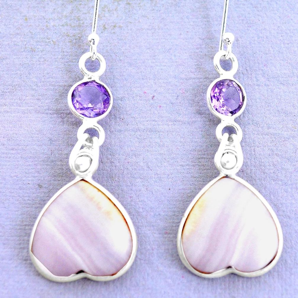 925 silver 18.79cts natural pink lace agate amethyst heart love earrings p24700