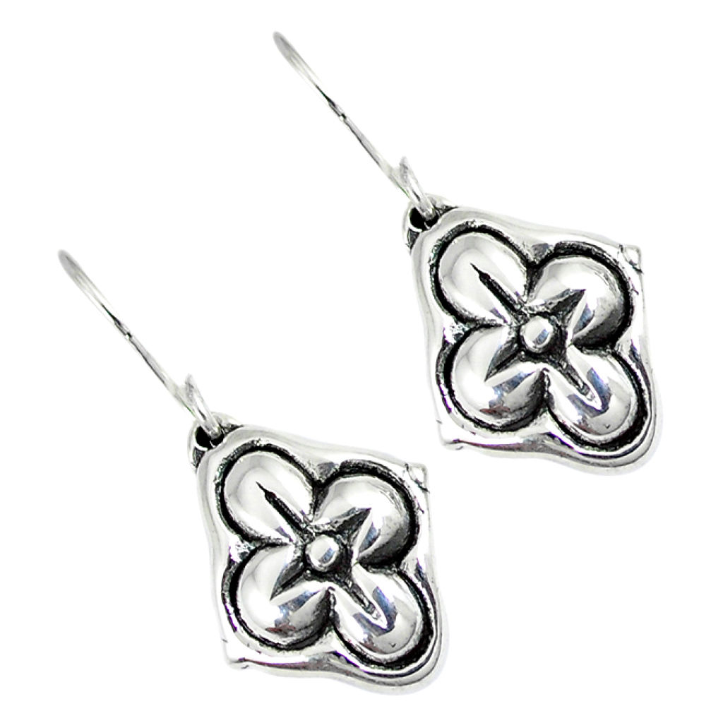 Indonesian bali style solid 925 sterling silver dangle flower earrings p2513