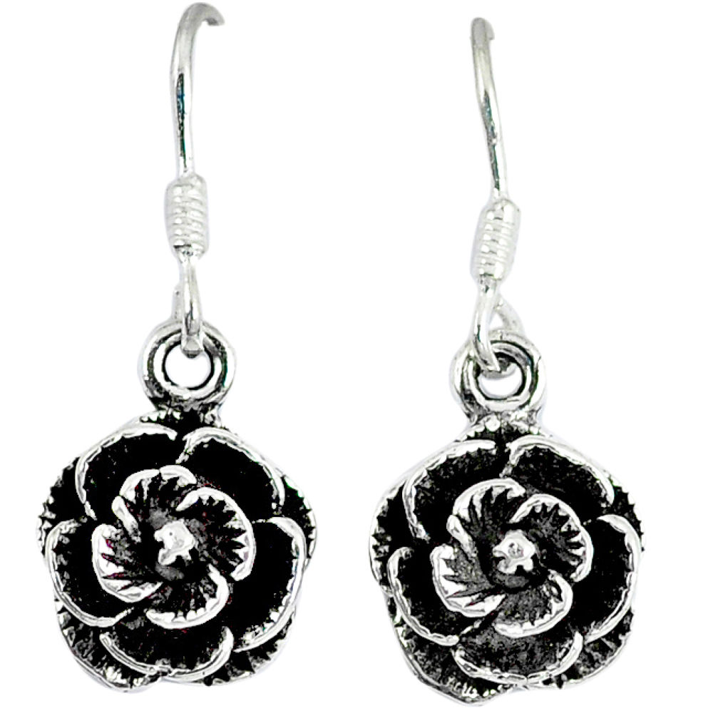 Indonesian bali style solid 925 sterling silver flower earrings jewelry p2515