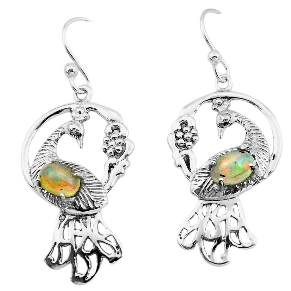 3.13cts natural multi color ethiopian opal 925 silver peacock earrings p25385