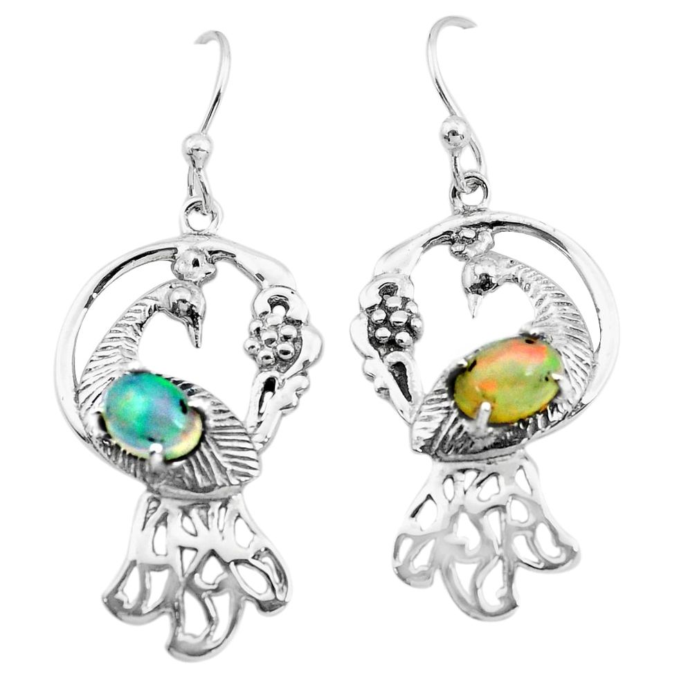 3.14cts natural multi color ethiopian opal 925 silver peacock earrings p25386