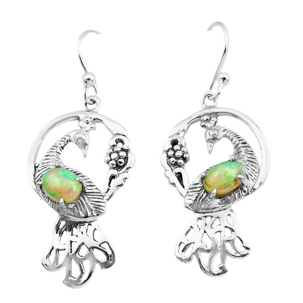925 silver 3.14cts natural multi color ethiopian opal peacock earrings p25389