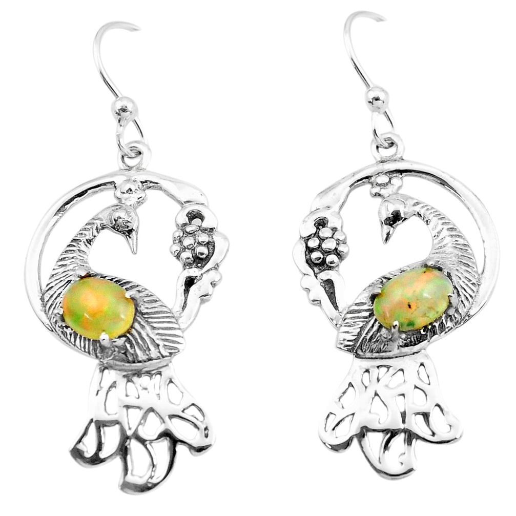 3.28cts natural multi color ethiopian opal 925 silver peacock earrings p25390