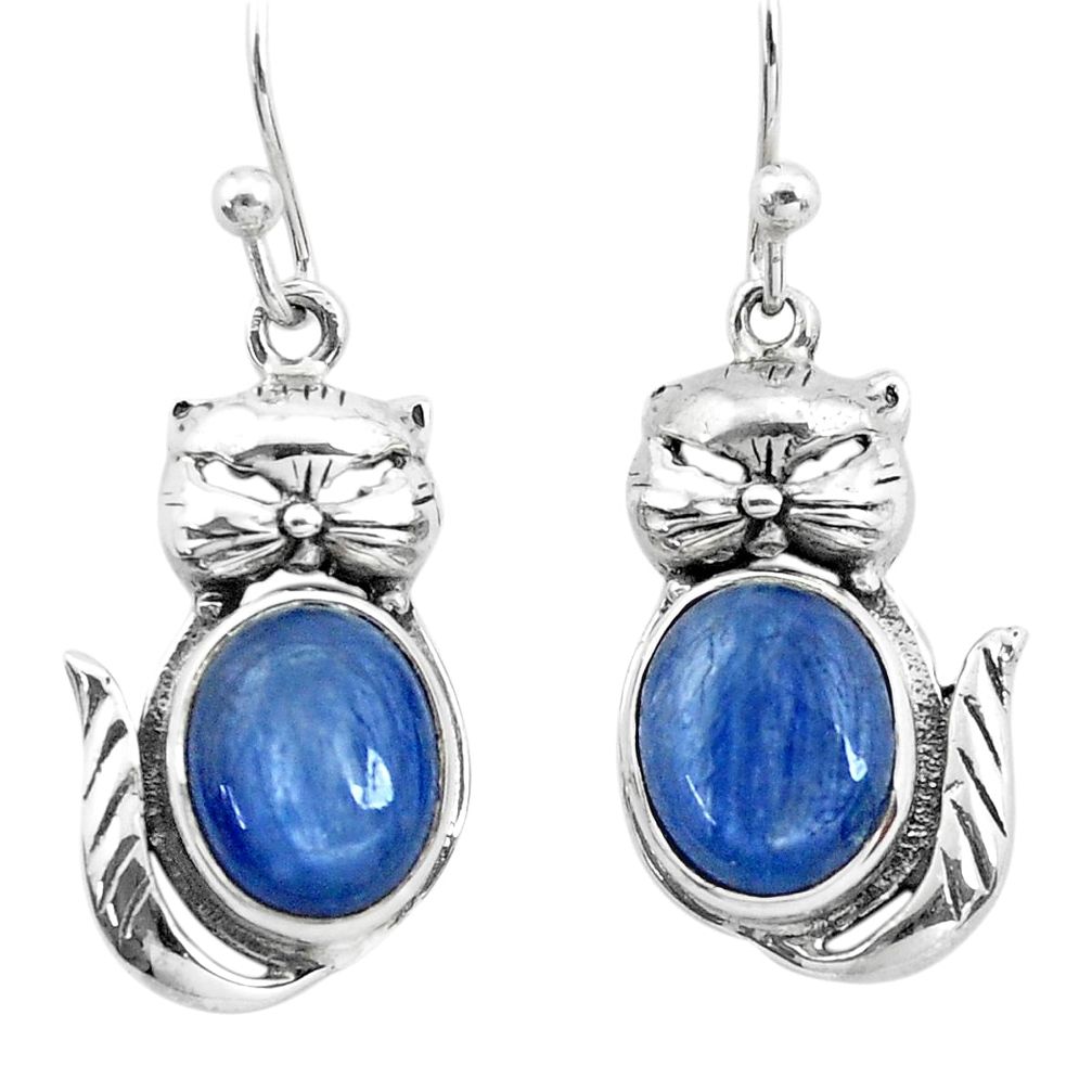 9.07cts natural blue kyanite 925 sterling silver cat earrings jewelry p25396