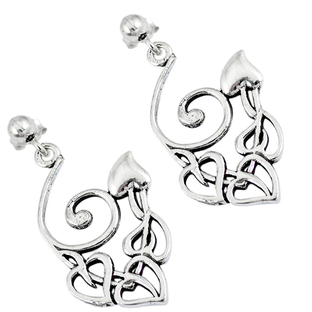 Indonesian bali style solid 925 sterling silver dangle heart earrings p2559