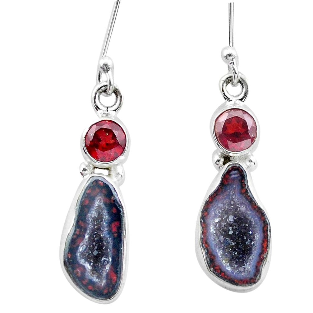 9.59cts natural brown geode druzy garnet 925 silver dangle earrings p25660