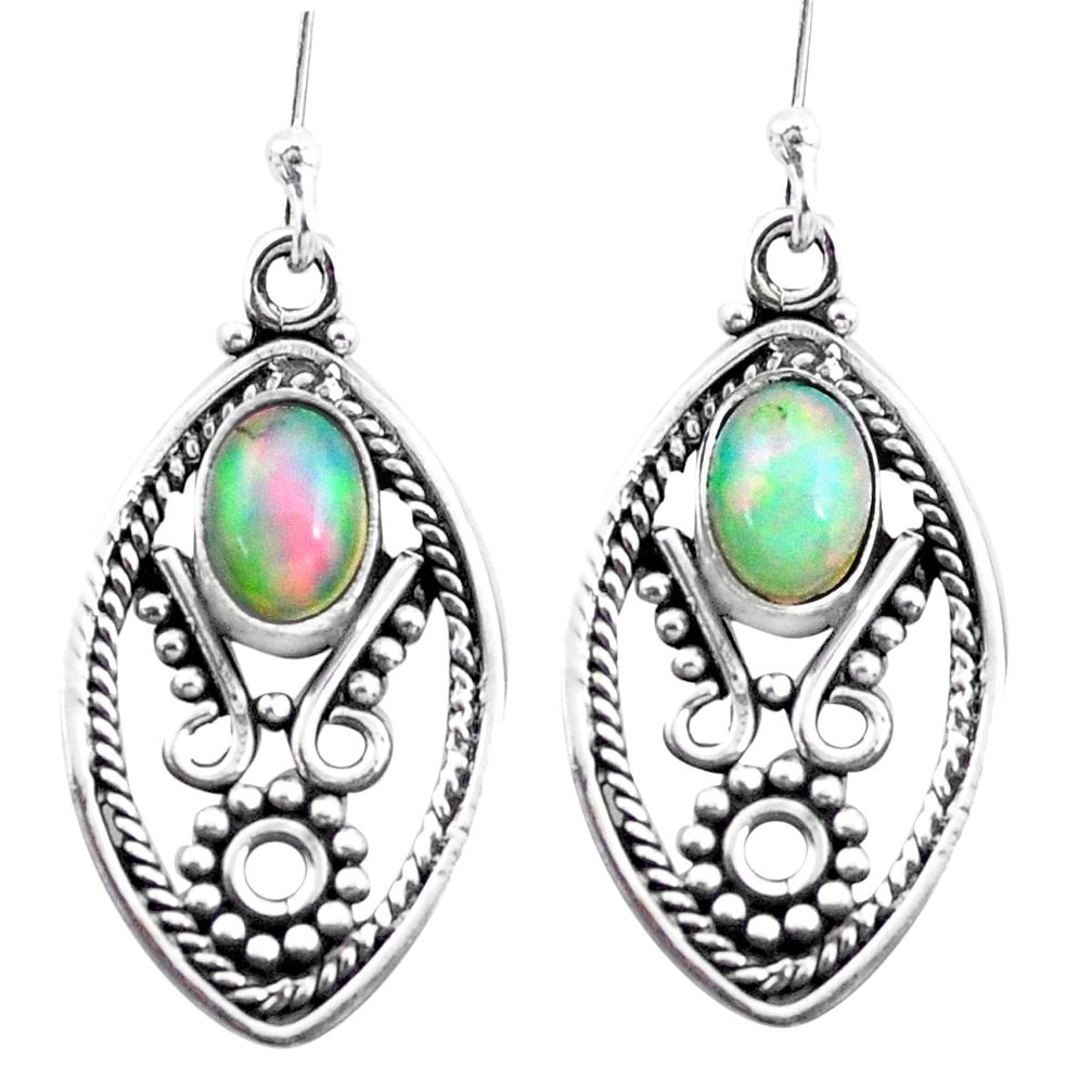 3.28cts natural multi color ethiopian opal 925 sterling silver earrings p25701