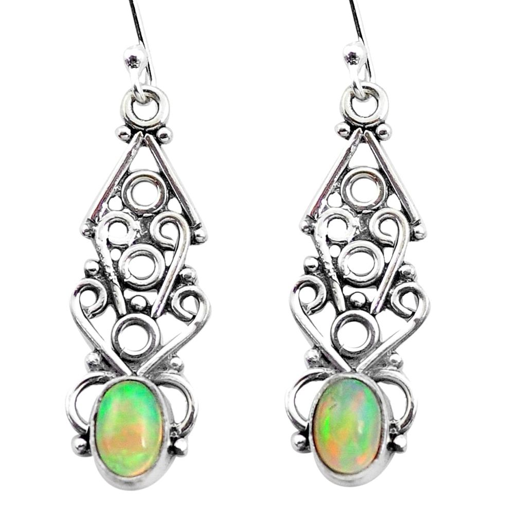 2.92cts natural multi color ethiopian opal 925 sterling silver earrings p25717