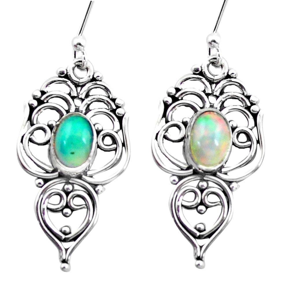 3.28cts natural multi color ethiopian opal 925 silver dangle earrings p25723