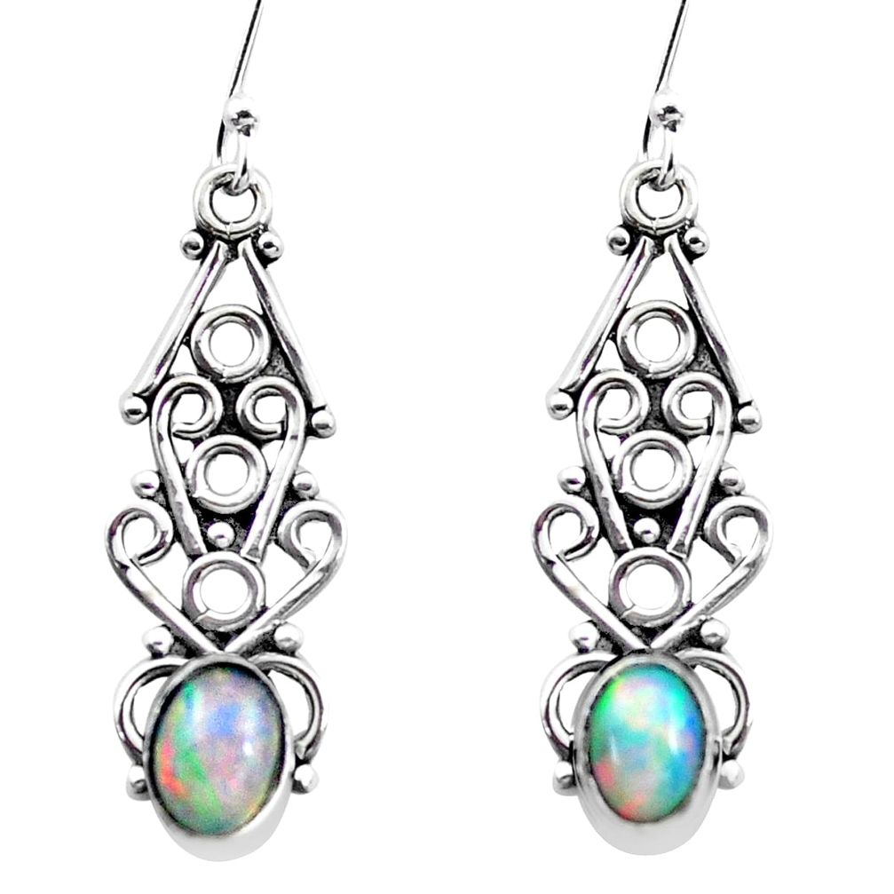 3.62cts natural multi color ethiopian opal 925 silver dangle earrings p25725