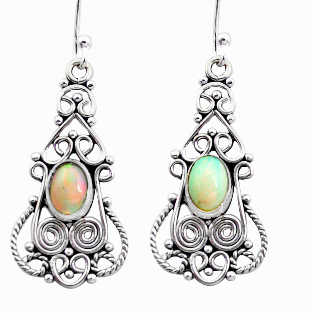 3.19cts natural multi color ethiopian opal 925 silver dangle earrings p25727