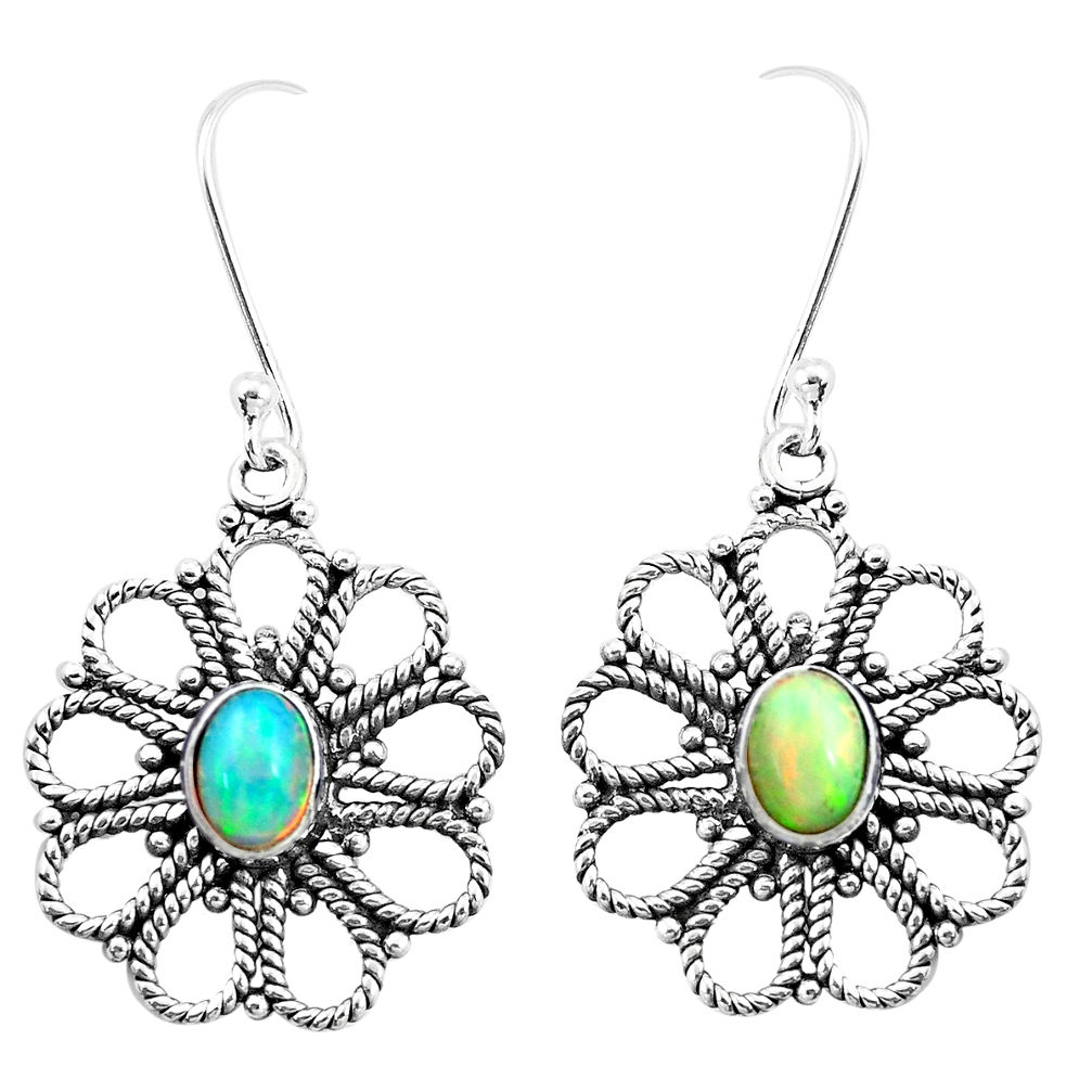 3.68cts natural multi color ethiopian opal 925 silver dangle earrings p25730