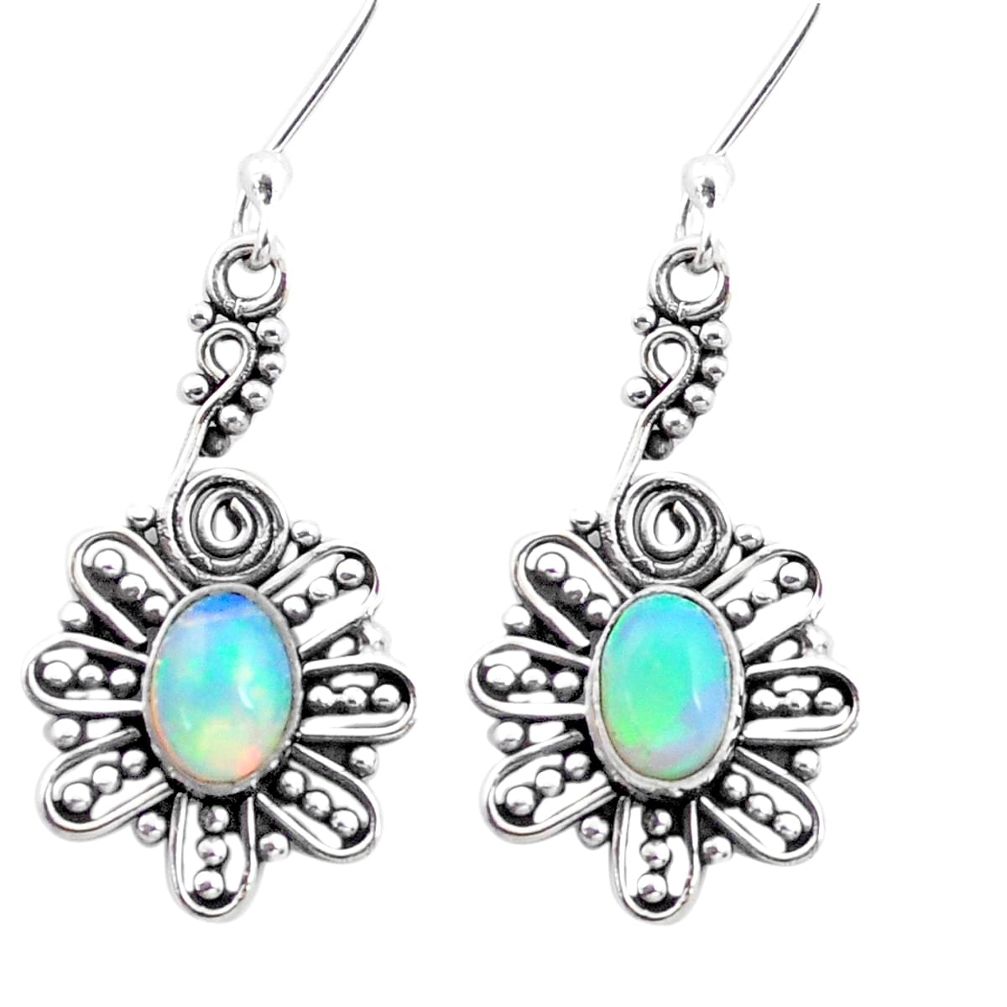 3.35cts natural multi color ethiopian opal 925 silver dangle earrings p25736