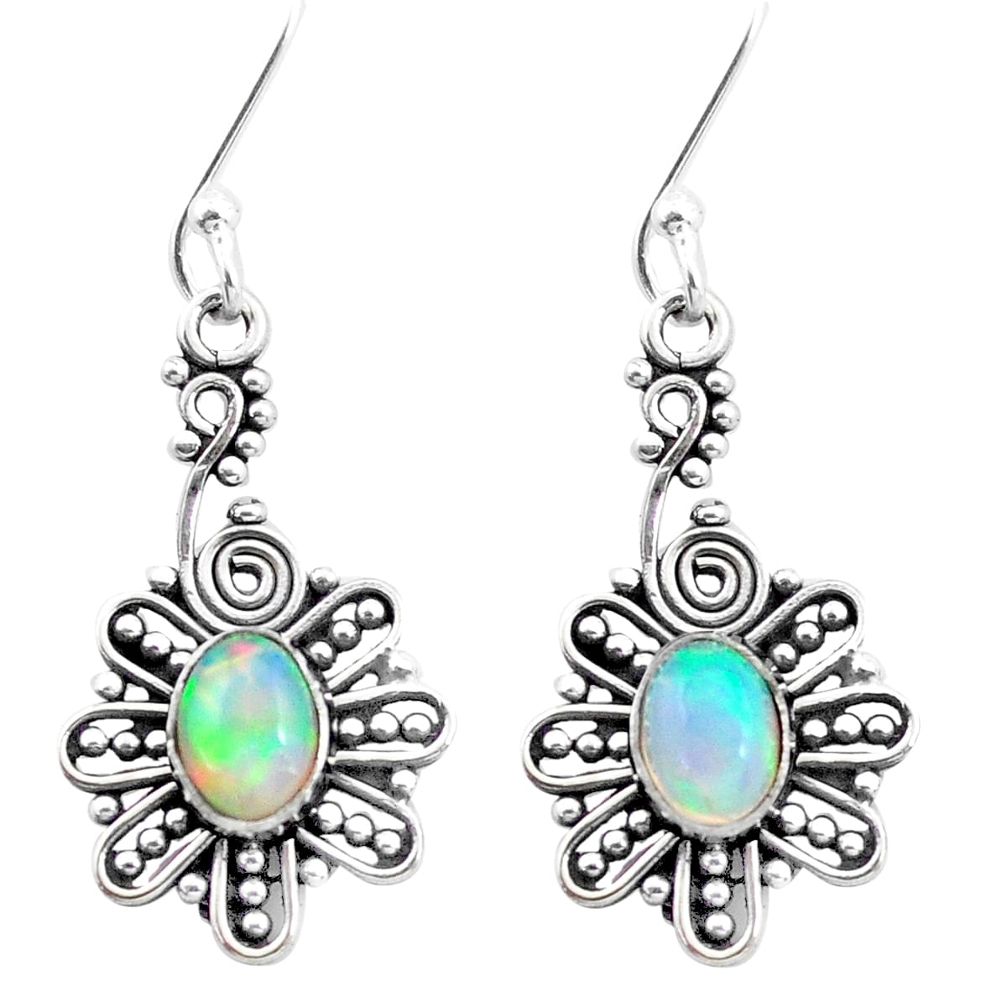 925 silver 3.02cts natural multi color ethiopian opal dangle earrings p25737