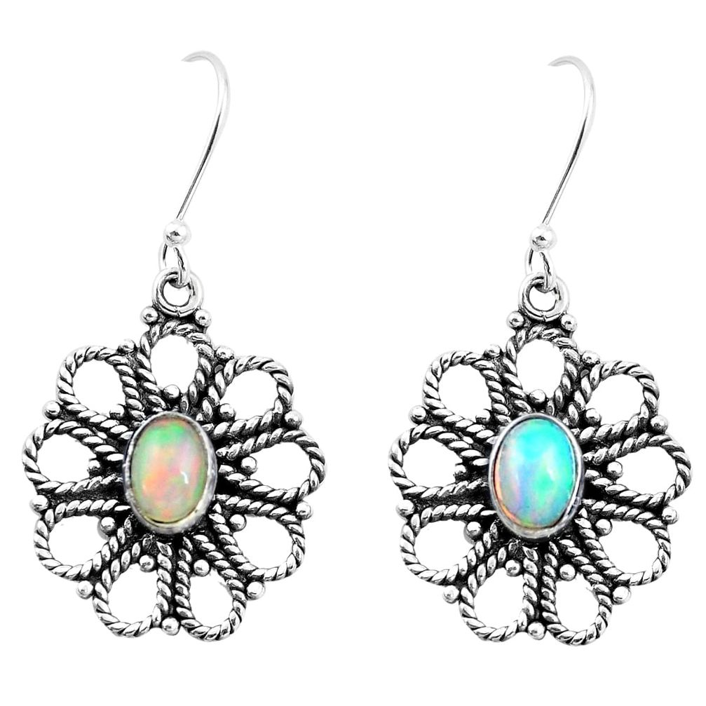 3.29cts natural multi color ethiopian opal 925 silver dangle earrings p25739