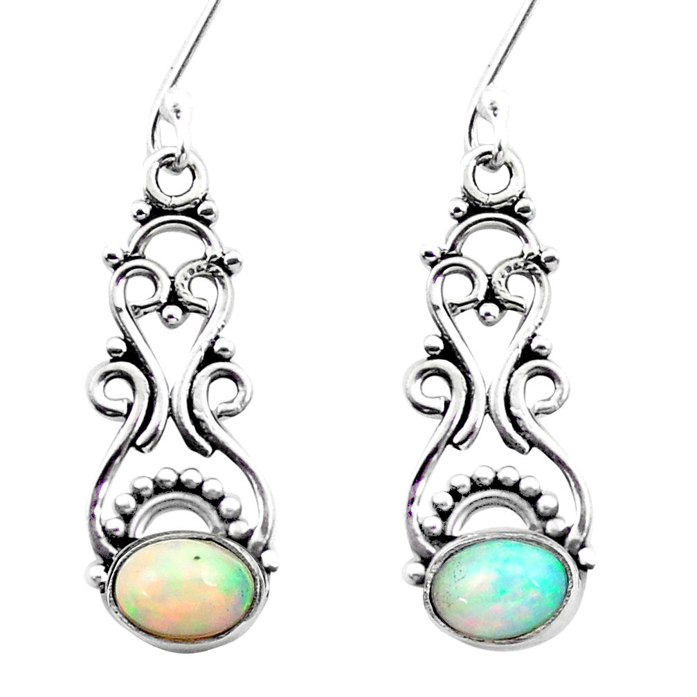 925 silver 3.26cts natural multi color ethiopian opal dangle earrings p25740