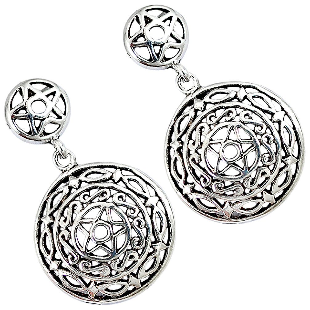 Indonesian bali style solid 925 silver dangle david of star earrings p2585