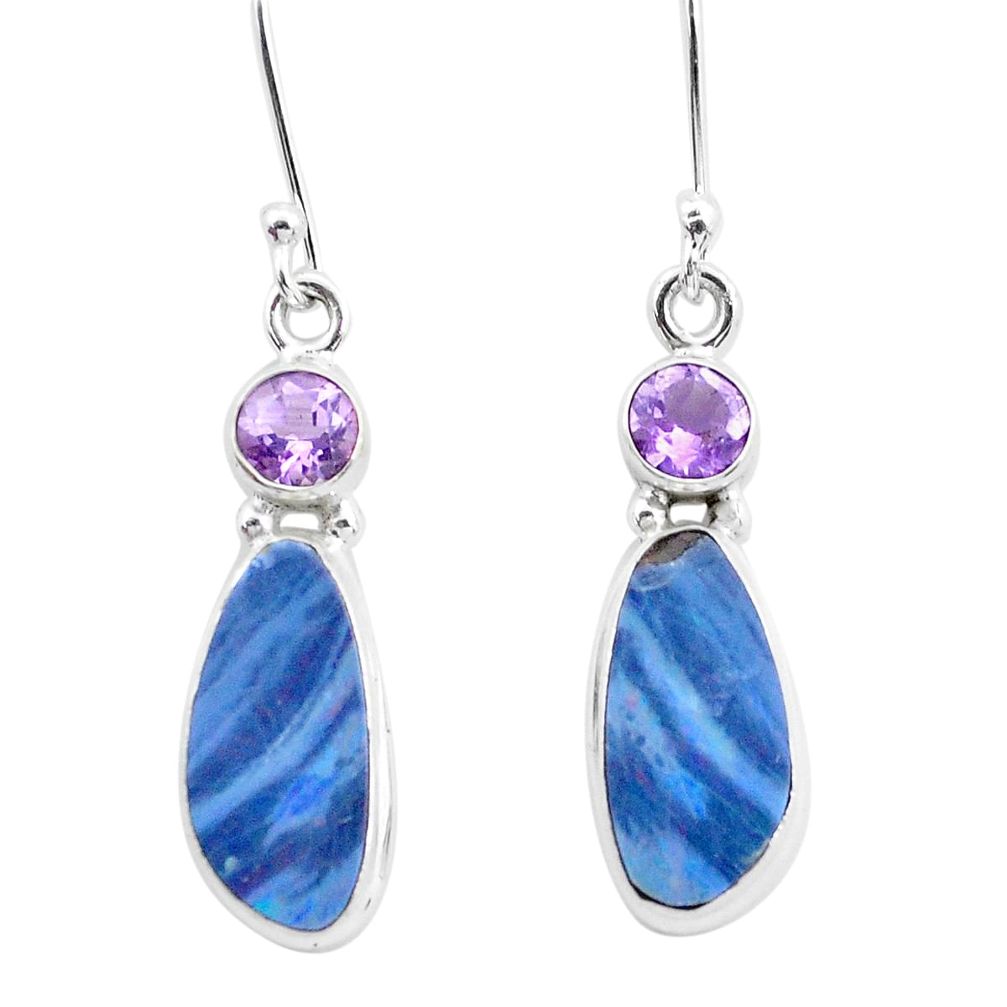 9.99cts natural blue doublet opal australian 925 silver dangle earrings p26025