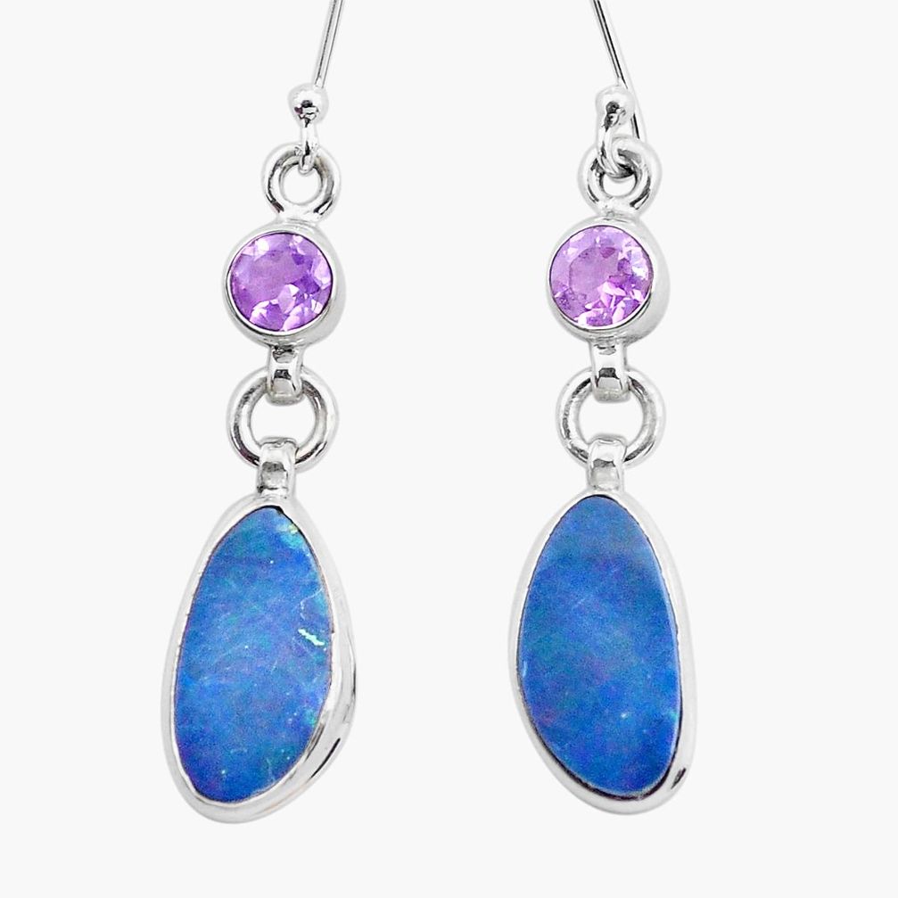 10.70cts natural blue doublet opal australian 925 silver dangle earrings p26032