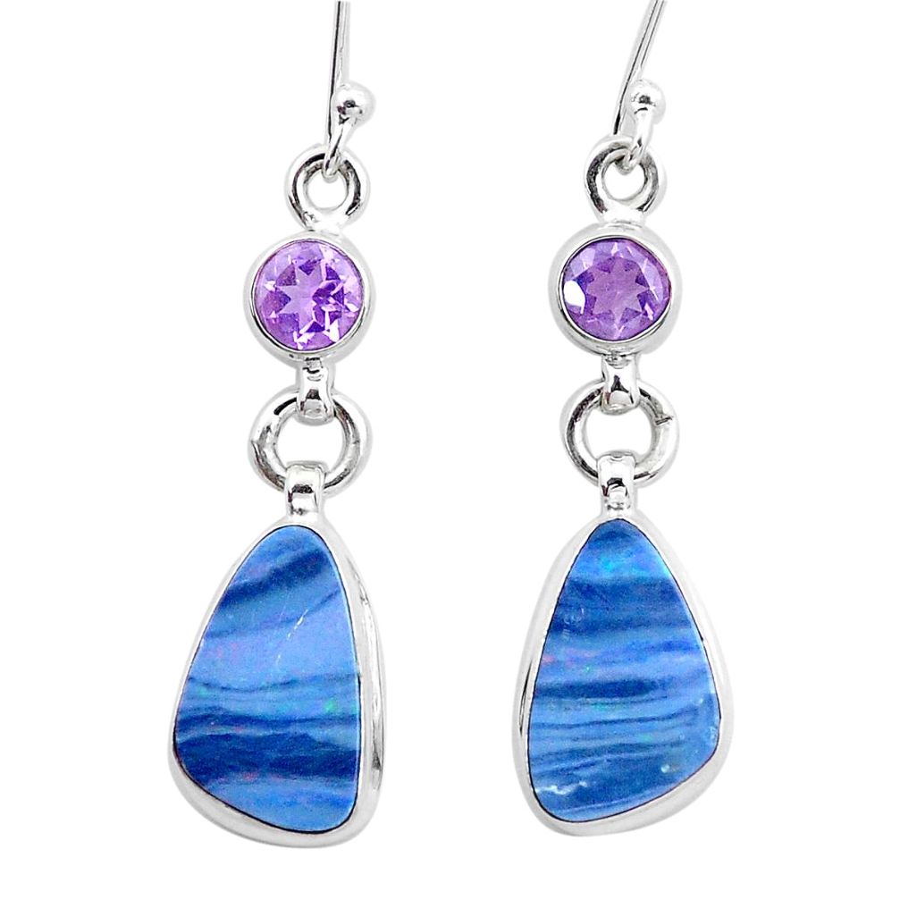 10.70cts natural blue doublet opal australian 925 silver dangle earrings p26038