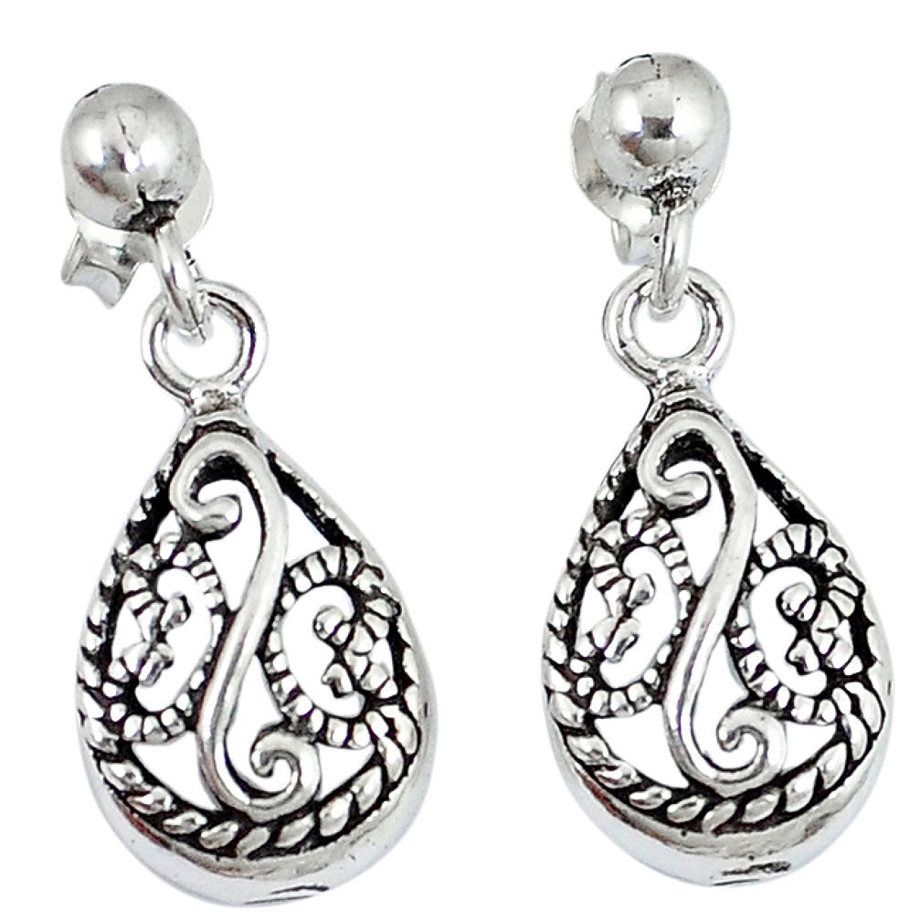Indonesian bali style solid 925 solid silver dangle pear earrings p2611