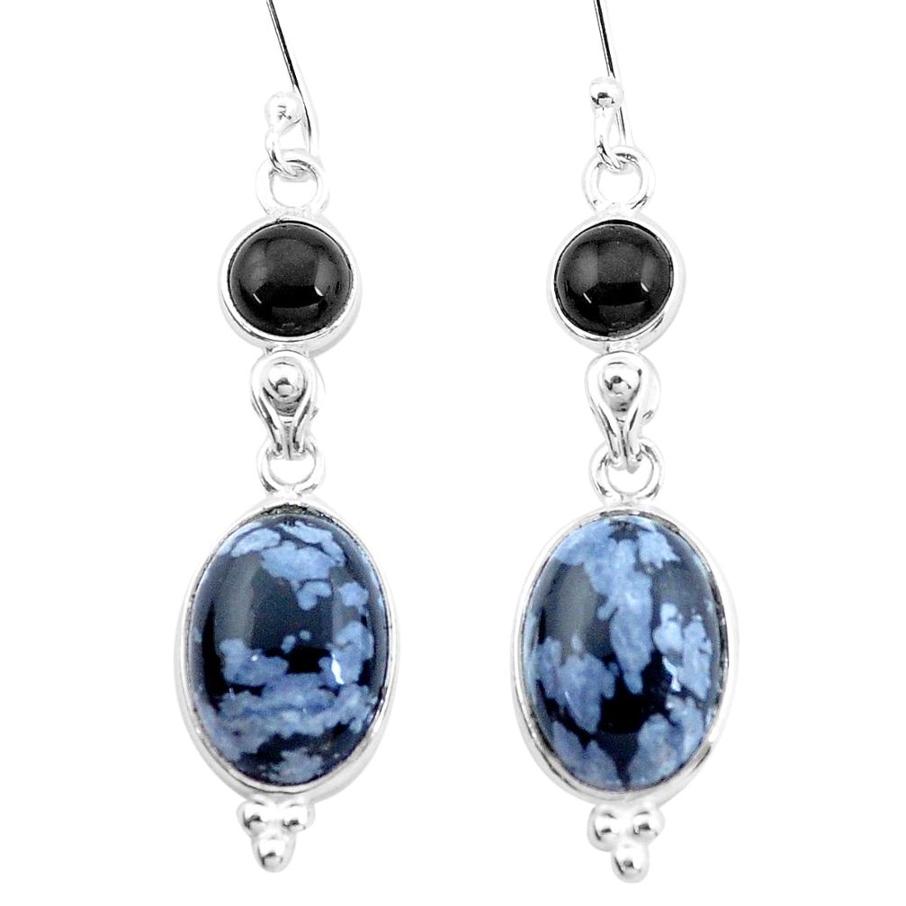 11.17cts natural black australian obsidian 925 silver dangle earrings p26441