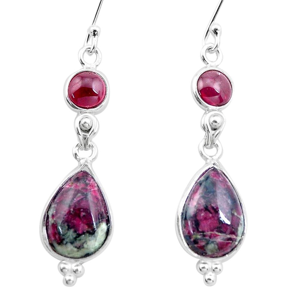 925 sterling silver 11.20cts natural ruby zoisite garnet dangle earrings p26444