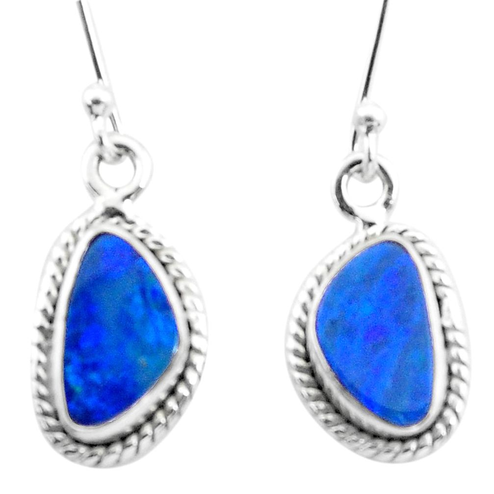 5.87cts natural blue doublet opal australian 925 silver dangle earrings p26493