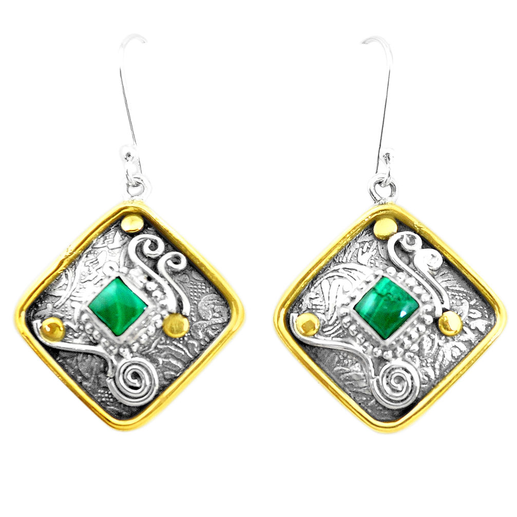 4.21cts victorian natural green malachite silver two tone dangle earrings p26610