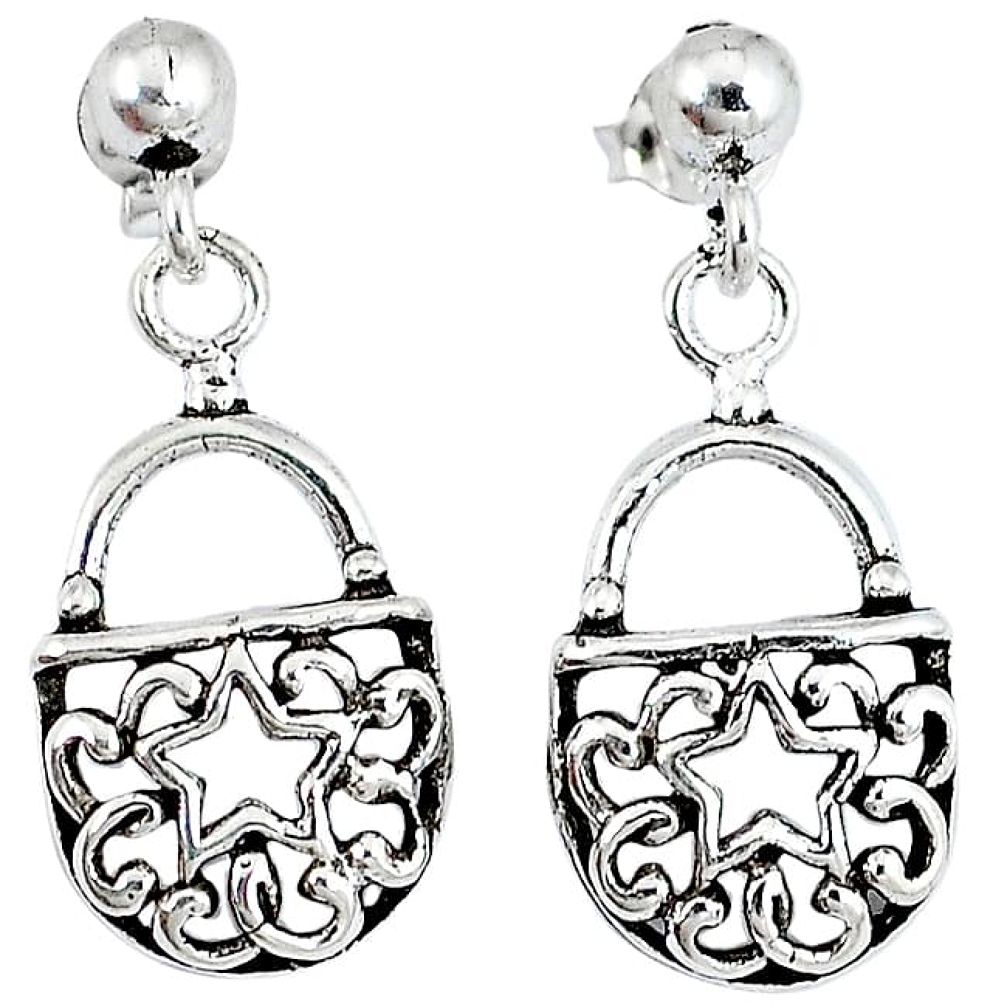 Indonesian bali style solid 925 silver sexy purse earrings jewelry p2666