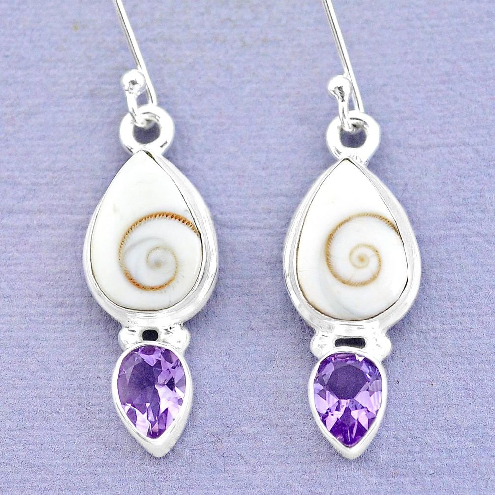 10.73cts natural white shiva eye purple amethyst 925 silver earrings p26794