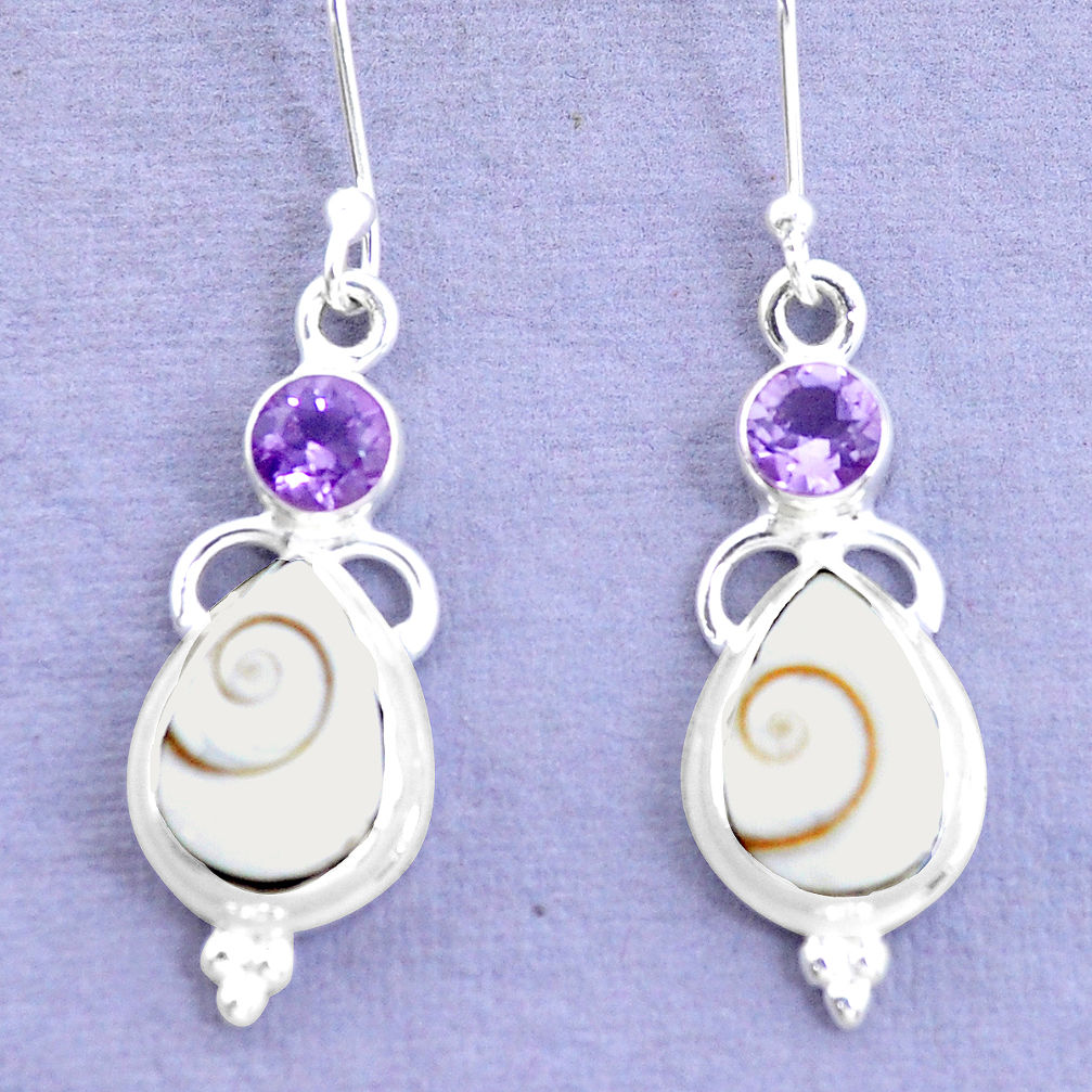 11.44cts natural white shiva eye amethyst 925 silver dangle earrings p26800