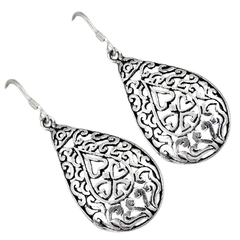 Indonesian bali style solid 925 silver dangle designer pear earrings p2722