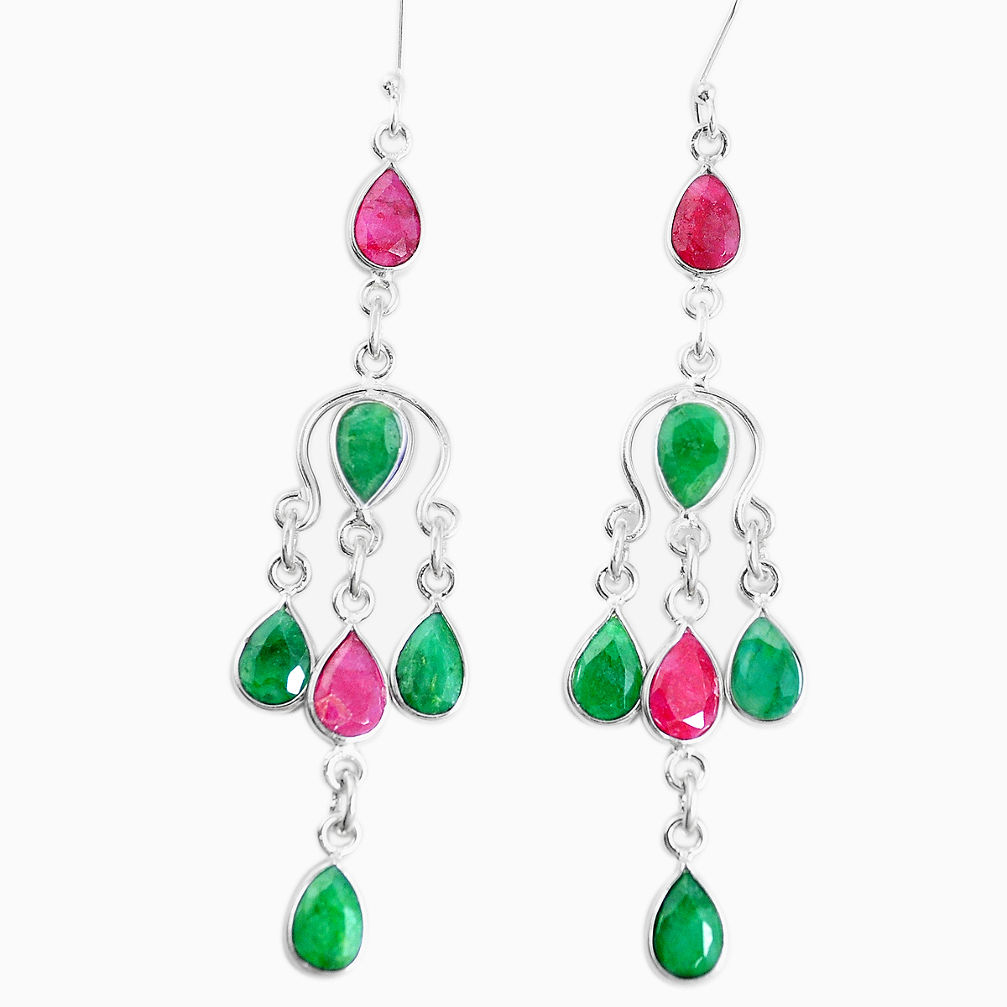19.68cts natural red ruby emerald 925 sterling silver chandelier earrings p27250