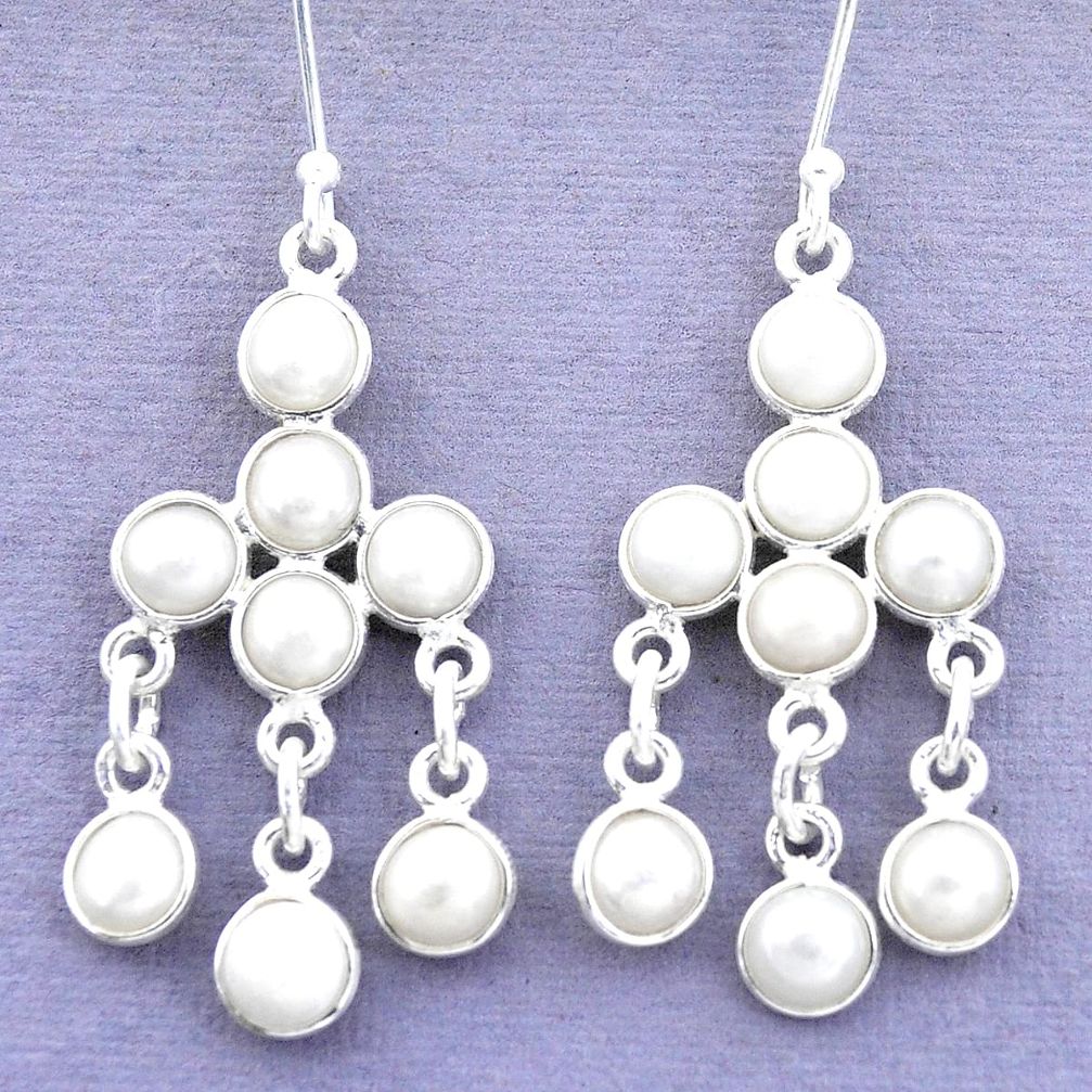 15.55cts natural white pearl 925 sterling silver chandelier earrings p27276