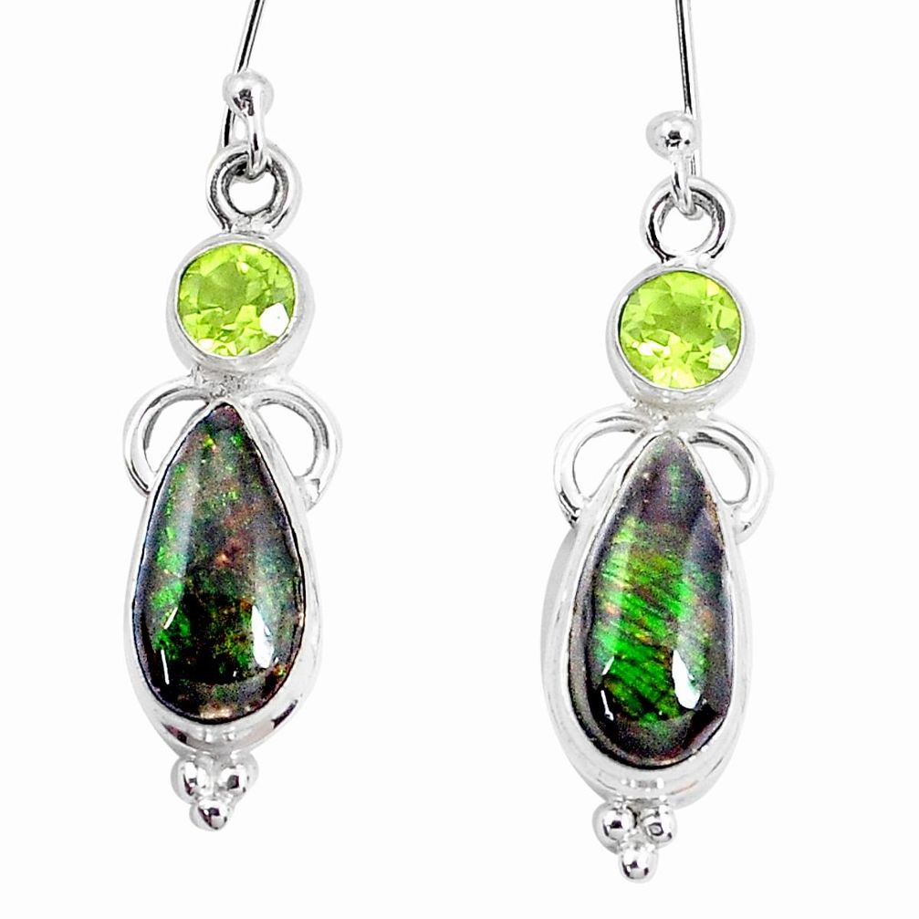 10.60cts natural multi color ammolite peridot 925 silver earrings p27381