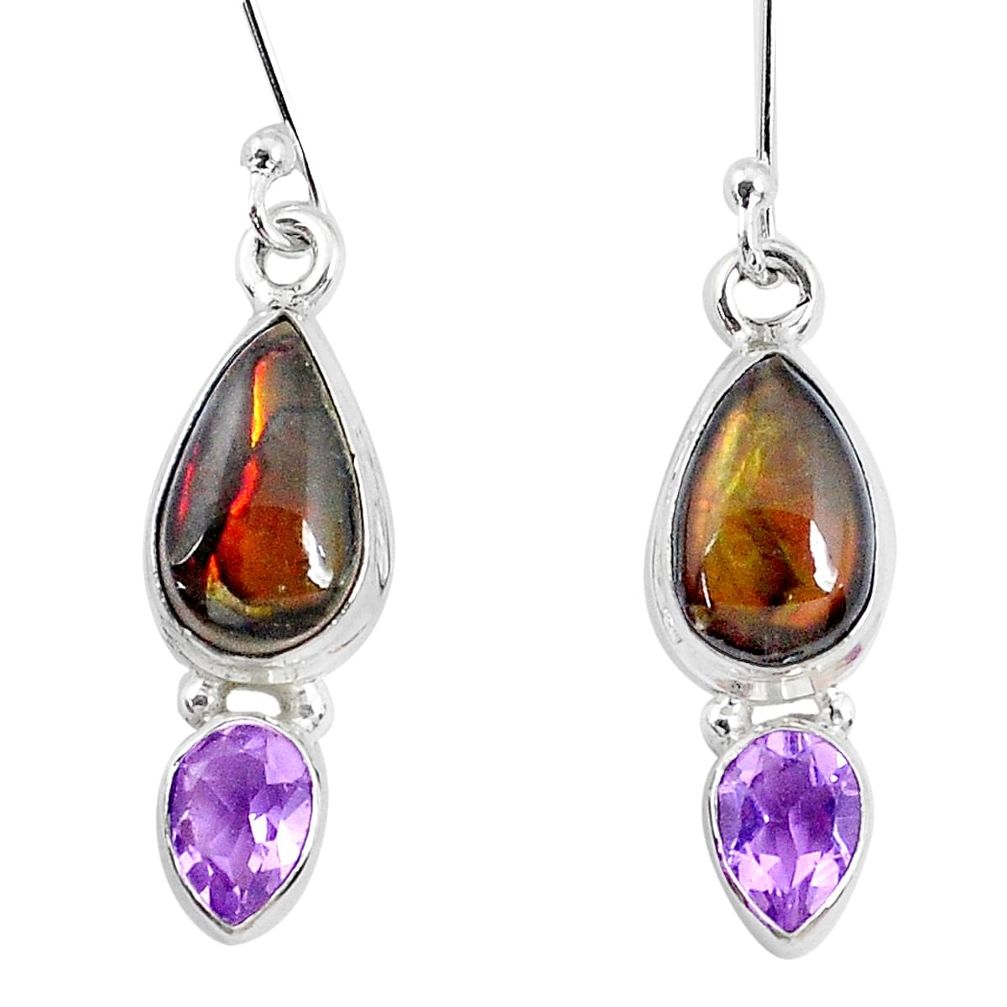 9.47cts natural multi color ammolite amethyst 925 silver dangle earrings p27382