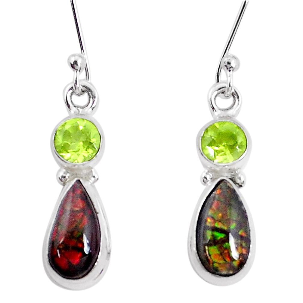 7.33cts natural multi color ammolite peridot 925 silver dangle earrings p27385