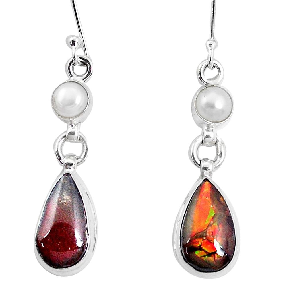 9.47cts natural multi color ammolite pearl 925 silver dangle earrings p27391