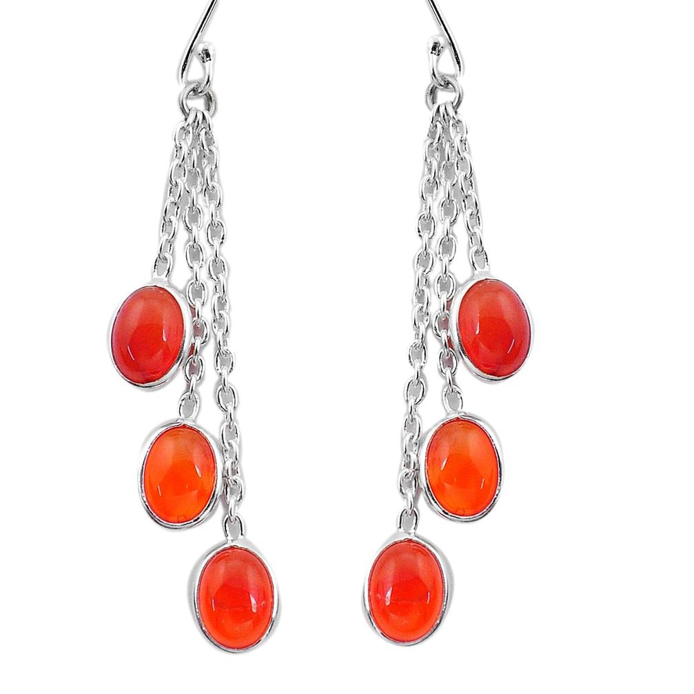 10.08cts natural orange cornelian (carnelian) 925 silver dangle earrings p27566