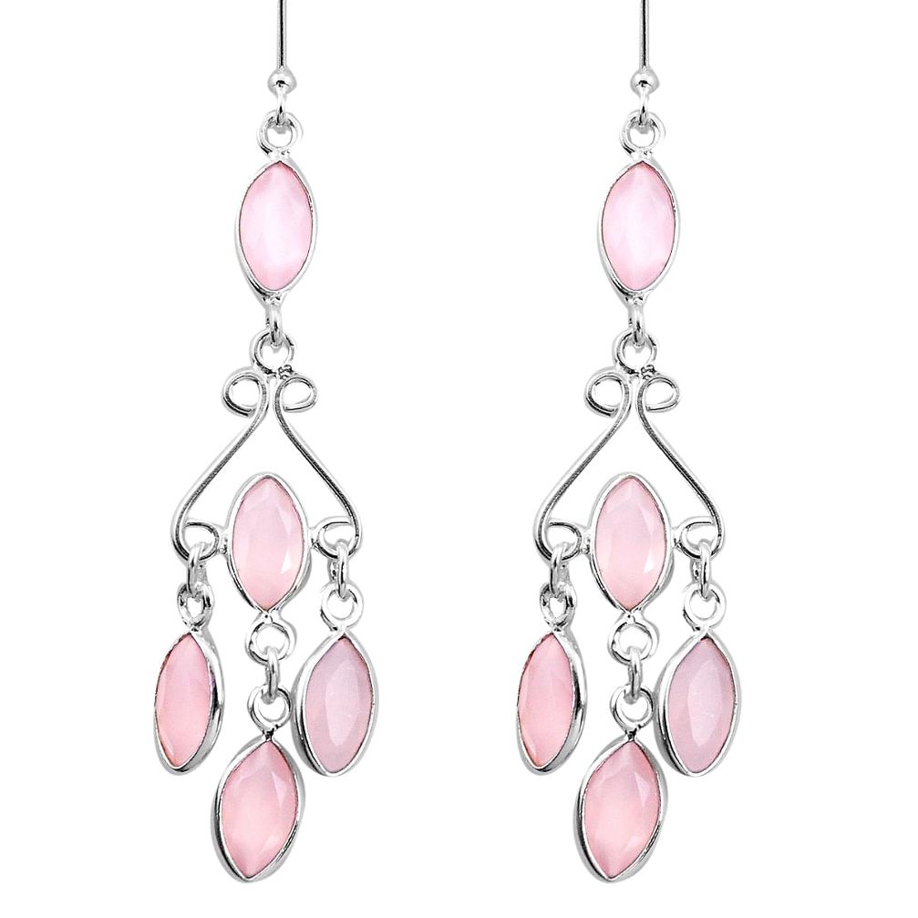 14.72cts natural pink rose quartz 925 sterling silver dangle earrings p27567